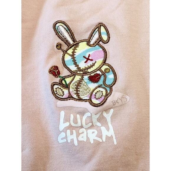 Lucky Charm Pink Tee Shirt With Embrodered Bunny Women's Size M - Picture 3 of 7